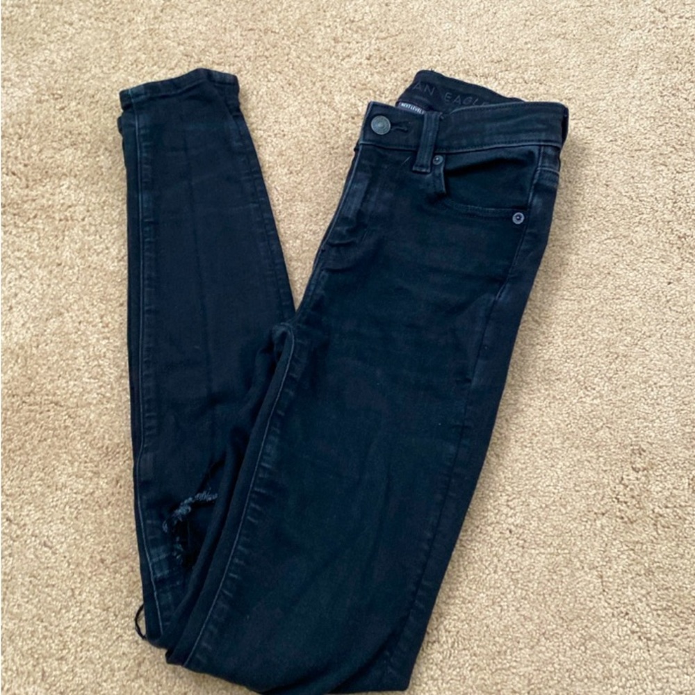 AE Black High Rise Ripped Jegging